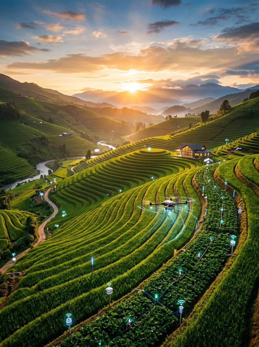 High-tech Sustainable Agricultural Terraced Farms